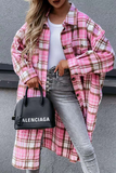 Casual Street Plaid Buckle Slit Turndown Collar Outerwear