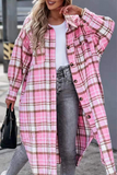 Casual Street Plaid Buckle Slit Turndown Collar Outerwear