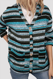 Casual Striped Pocket Buckle V Neck Outerwear(5 Colors)