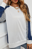 Casual Striped Split Joint  Contrast O Neck Tops