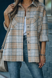 Casual Plaid Pocket Buckle Mandarin Collar Outerwear