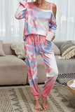 Casual Tie Dye Hollowed Out Patchwork Conventional Collar Long Sleeve Two Pieces