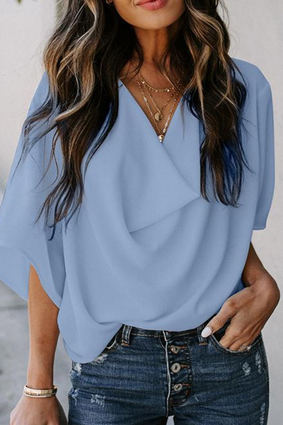 Casual Solid Patchwork V Neck Tops(7 Colors) – Bohonini