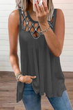 Casual Solid Hollowed Out O Neck Tops(8 Colors)