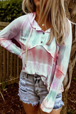 Tops casuais de gola com capuz e patchwork tie-dye