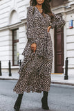 Elegante, einfarbige, einfarbige Kuchenrock-Kleider mit Animal-Print und Leopardenmuster und V-Ausschnitt