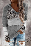 Wisherryy Fashion Hooded Leopard Stitched Knit Sweater(8 Colors)