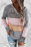 Wisherryy Fashion Hooded Leopard Stitched Knit Sweater(8 Colors)