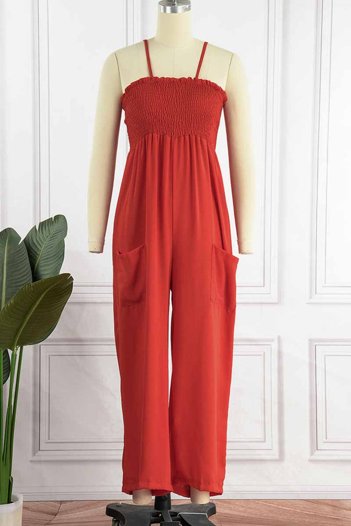 Fashion Living Solid Pocket Spaghetti Strap Loose Jumpsuits(5 Colors ...