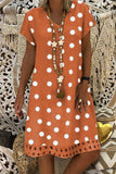 Women V-Neck Short Sleeve Hollow Polka Dot Summer Dress