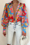 Elegant Floral Patchwork Turndown Collar Tops